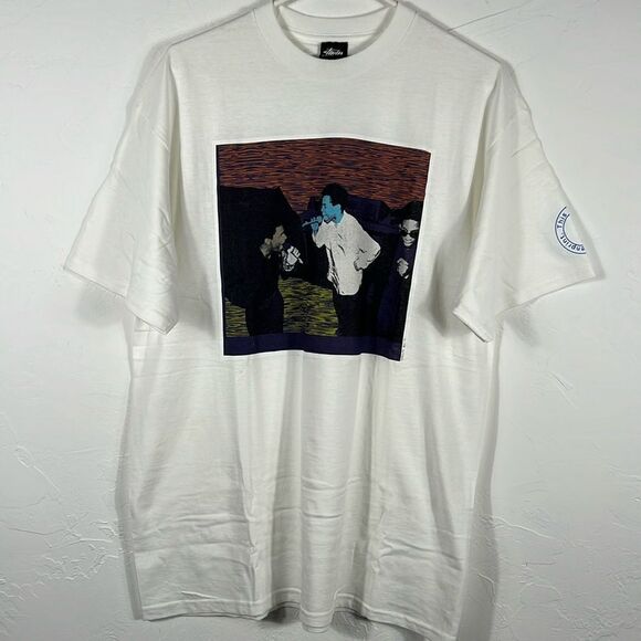 🔥 STUSSY x KATE GIBB 2007 Stussy Custom Made Designer Streetwear Tee Sz L - NEW